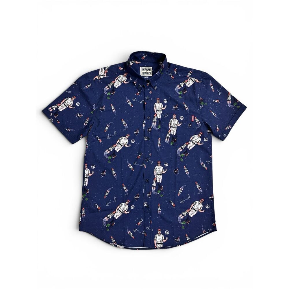 RSVLTS X MLBPA Houston Astros KUNUFLEX Button Down Shirt Men L Blue Space Print